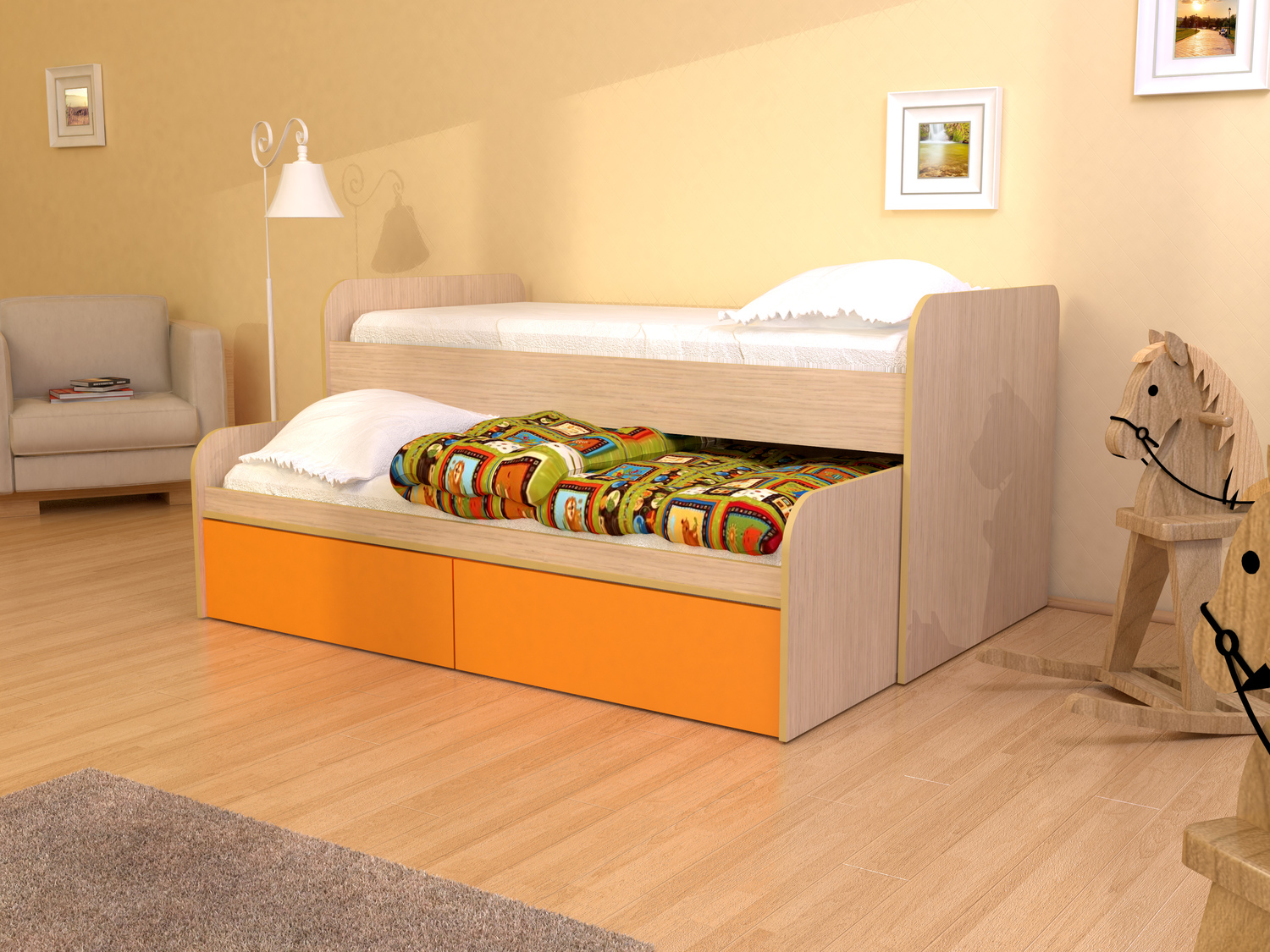 двуспальная кровать с выдвижным спальным местом